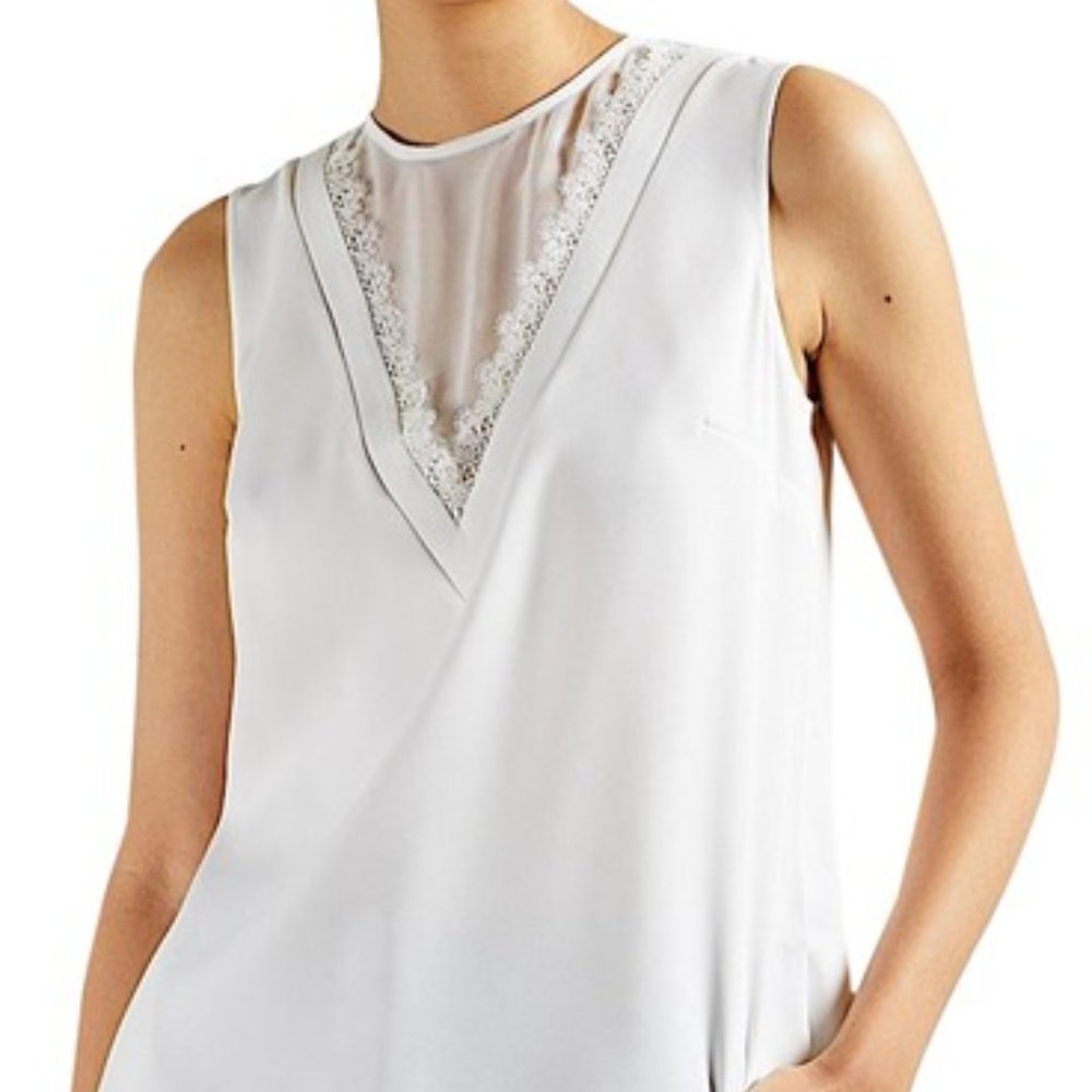Sleeveless White Lace-Trim V-Neck Top